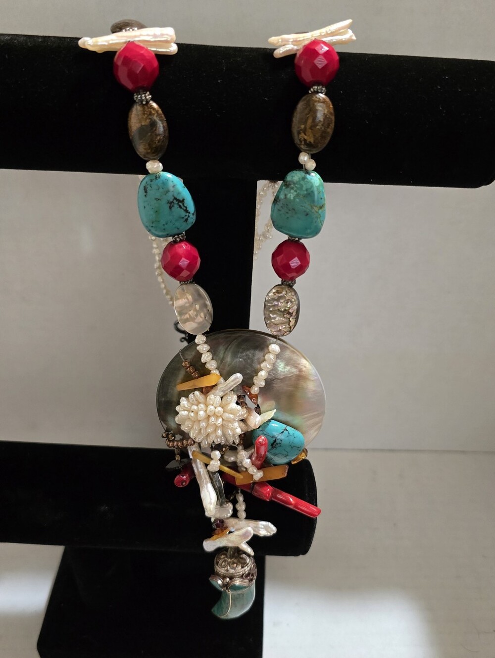 Gorgeous Sterling Silver 32 Inch Statement Necklace With Natural Stones